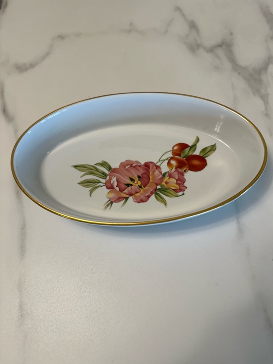 Royal Worcester Other - Royal Worcester Oval Oven Dish Pershore Pattern Floral Fruit Decor Gold Trim